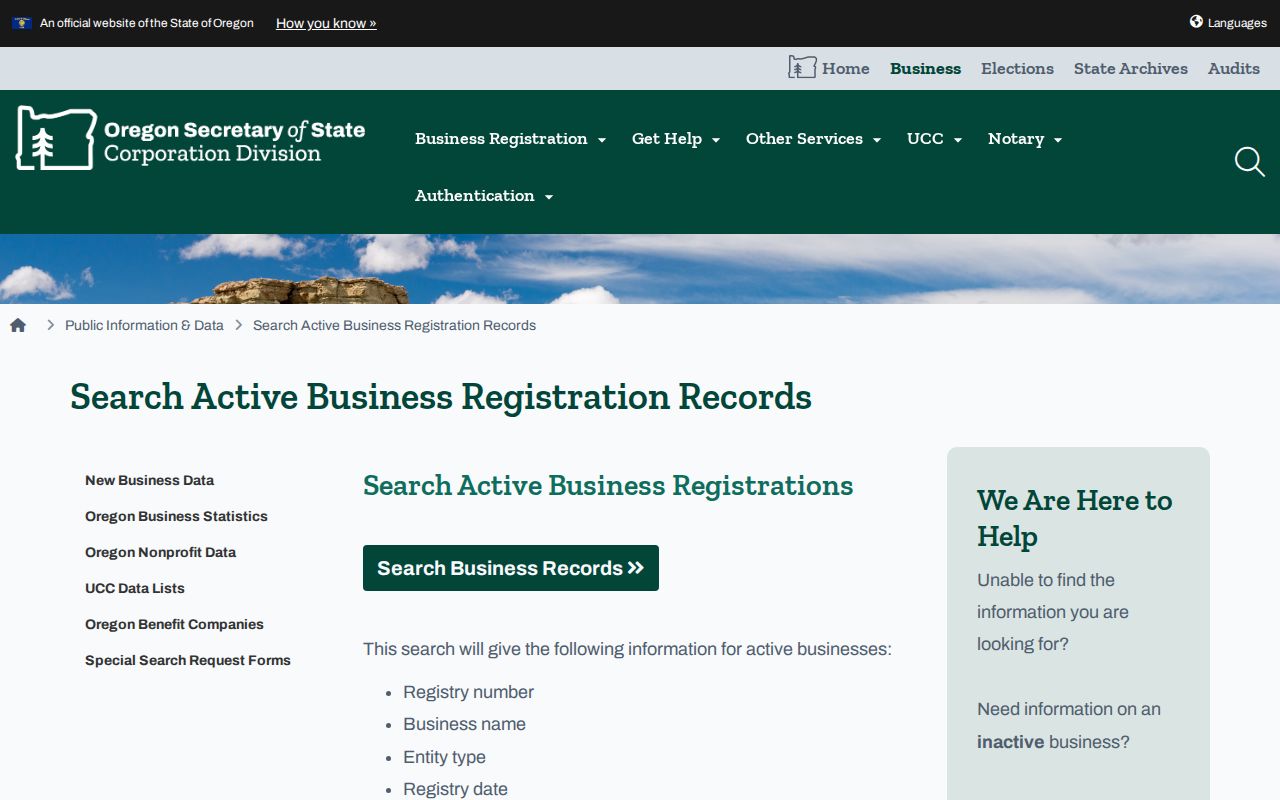 Beaverton residents directory Oregon business registration search screen