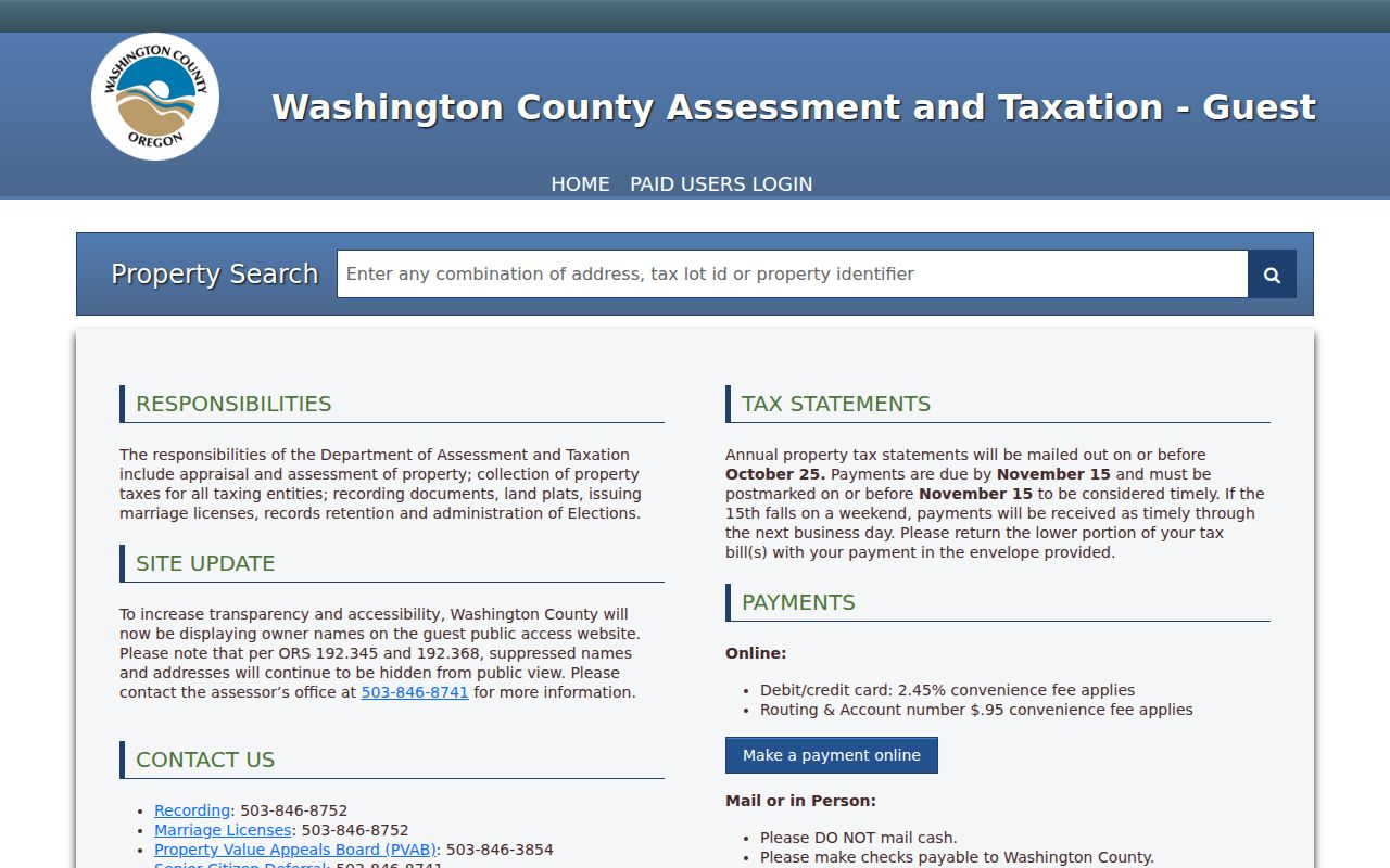 Beaverton residents directory Washington County property search screen