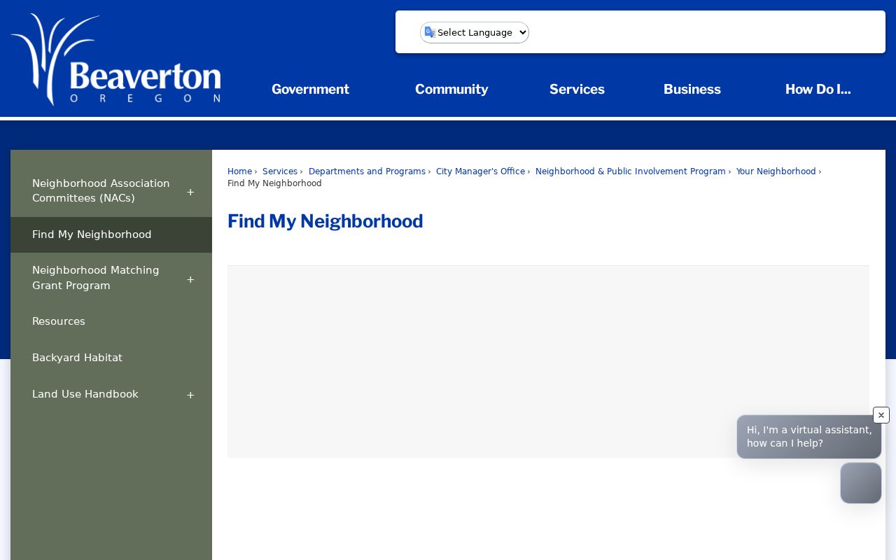 Beaverton neighbor research using the City Find My Neighborhood locator