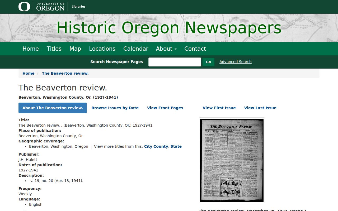 Beaverton previous residents research in the Beaverton Review newspaper archive